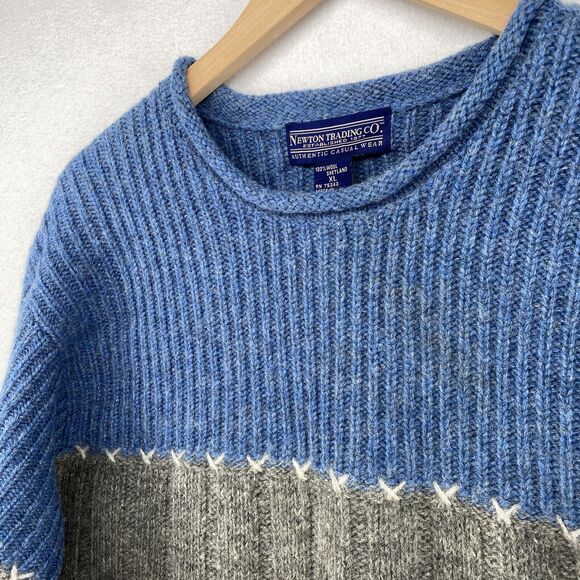 NEWTON TRADING CO. Sweater Womens XL Wool Shetland Colorblock Jumper Blue Gray - Picture 2 of 13